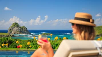 Outdoor pool, pool umbrellas, pool loungers