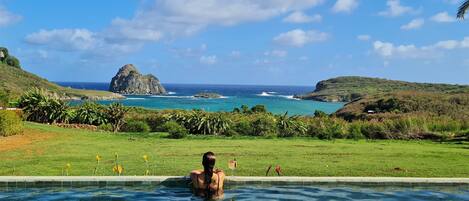Outdoor pool, pool umbrellas, pool loungers