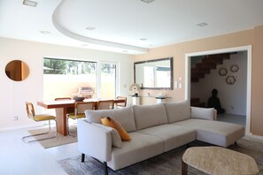 Smart TV, fireplace, stereo