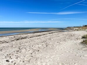 A sandy beach with footprints and sparse vegetation. - 4 Star Holiday Home in Grenaa (Grenaa)
