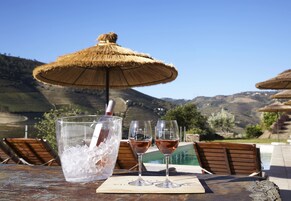 Seasonal outdoor pool, pool umbrellas, sun loungers