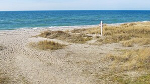 A beach with a sandy shore, a grassy area, and a clear blue sky. - 5 Star Holiday Home in Dannemare (Dannemare)