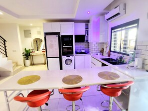 Fridge, microwave, oven, electric kettle