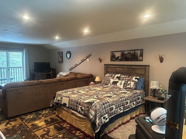 Smart TV, fireplace, DVD player, books