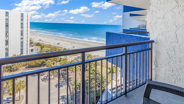 A balcony with a view of a beach and ocean. - NEW! 10th Floor! Tip-Sea Turtle, Beach View! (Myrtle Beach)