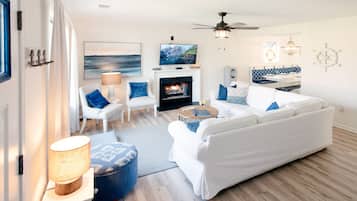 Smart TV, fireplace, video games, books