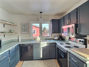 Fridge, microwave, oven, dishwasher