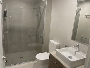 Shower, hair dryer, bidet, soap