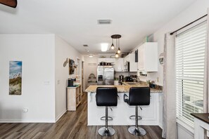 Fridge, microwave, dishwasher, coffee/tea maker