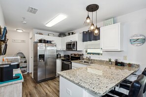 Fridge, microwave, dishwasher, coffee/tea maker