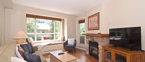 TV, fireplace