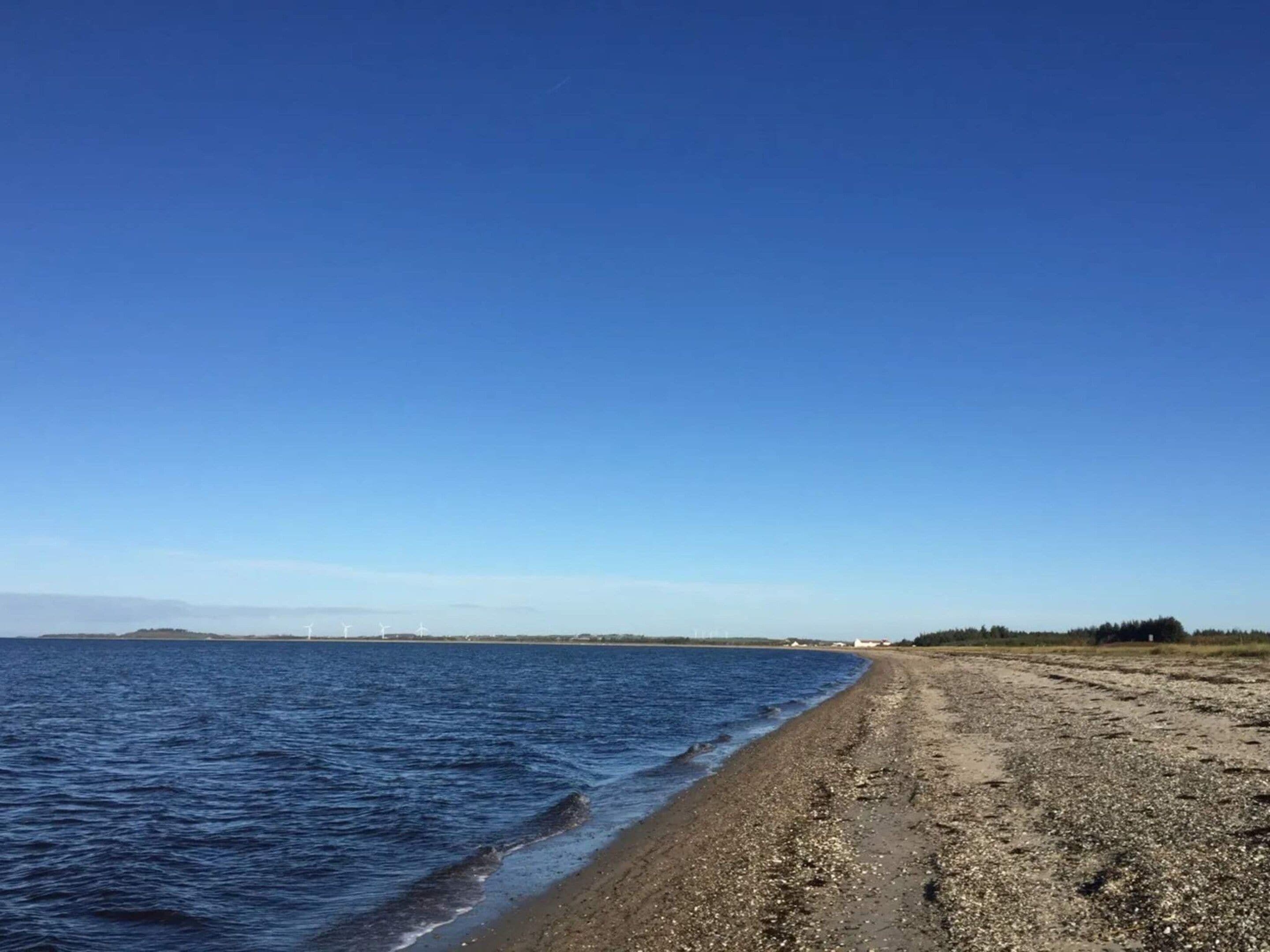 A beach with a clear sky and calm sea.