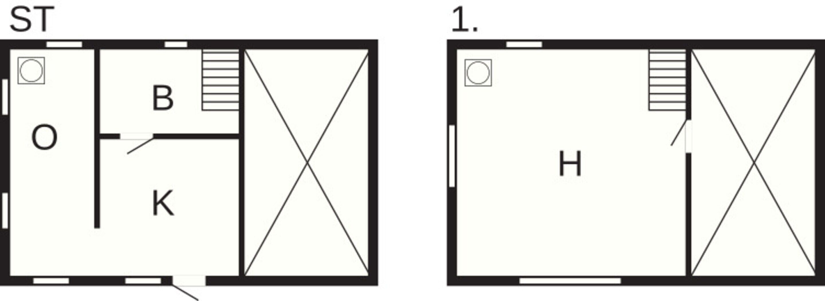 Two floor plans of a hotel room with a bathroom, a kitchenette, and a bed.