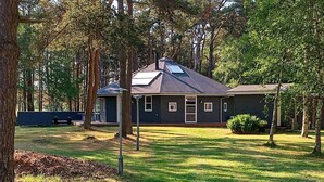A house with a dark exterior, a sloped roof, and a small front porch. - 4 Star Holiday Home in Laeso (Læsø)