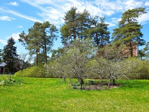 A grassy field with trees and a red building in the background. - 5 Person Holiday Home in Stanga (Stånga)