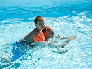 Guests can enjoy a refreshing swim in the pool.