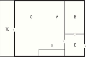 A floor plan with labeled rooms O, V, B, K, E, and TE. - 2 Person Holiday Home in Nexo (Nexø)