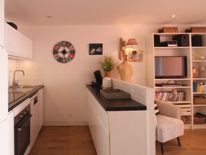 Fridge, microwave, dishwasher