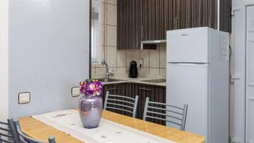 Fridge, microwave, oven, toaster