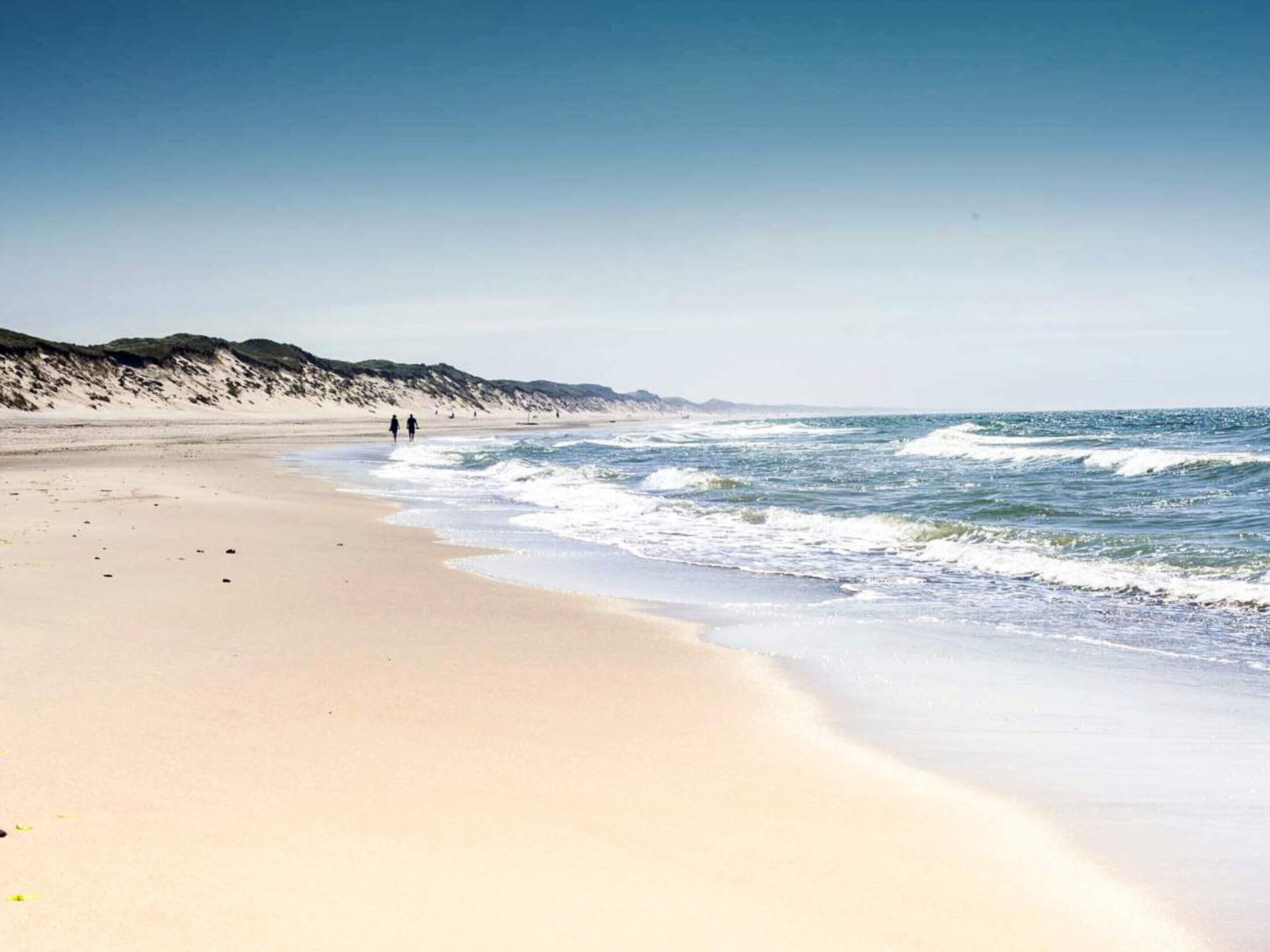A beach with a sandy shore and waves.