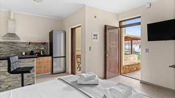 Deluxe Studio Pool View- at The Dandy Villas Sivota | Premium bedding, pillowtop beds, desk, soundproofing