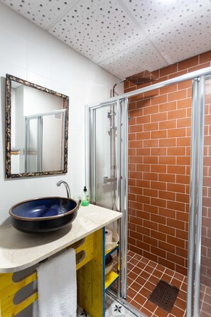 Hair dryer, towels, toilet paper