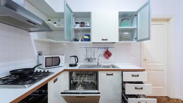Apartment | Private kitchen | Full-size fridge, microwave, oven, stovetop