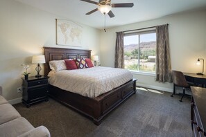 4 bedrooms, desk, iron/ironing board, travel cot