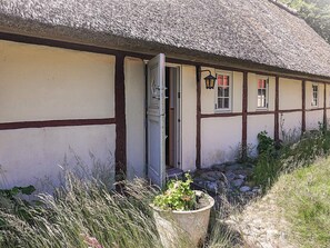 A traditional house with a thatched roof and a small porch. - 4 Person Holiday Home in Laeso (Læsø)
