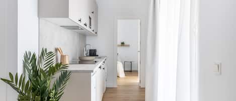 Apartment, 2 Bedrooms | Private kitchen | Fridge, stovetop, electric kettle, toaster