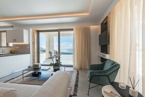 Premium Villa, 4 Bedrooms, Private Pool, Sea View | Living area | 55-inch Smart TV with satellite channels, video-game console