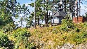 A house with a sloped roof, surrounded by dense trees and a rocky hillside. - 8 Person Holiday Home in Jelsa (Suldal)