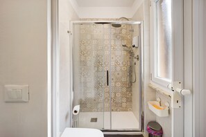 Shower, free toiletries, hair dryer, towels