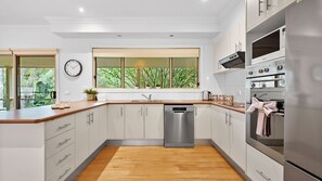 Fridge, microwave, oven, dishwasher
