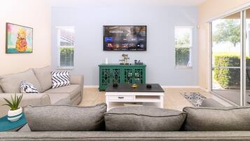 House, Multiple Beds, Pool Access, Pool View | Living area | 40-inch TV with digital channels