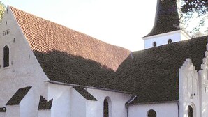 A white building with a red roof and a bell tower. - 5 Person Holiday Home in Hovborg (Hovborg)