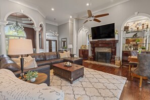 Smart TV, fireplace, video games, table football
