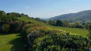 A rural landscape with rolling hills, green fields, and dense shrubbery. - 3-bed Cottage Near Lake Vyrnwy, Garden & Petsok (Oswestry)
