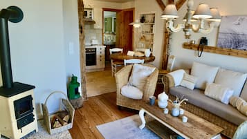 Smart TV, chimenea y libros