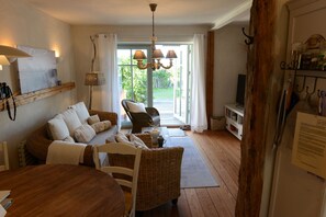 Smart TV, chimenea y libros