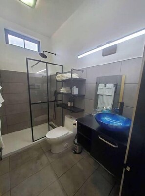 Dusche, Haartrockner, Handtücher, Seife