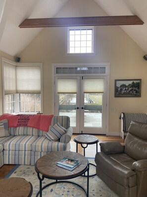 Smart TV, fireplace, DVD player, books
