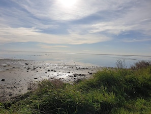 A beach with a clear sky, calm water, and scattered rocks. - 5 Person Holiday Home in Saeby (Sæby)