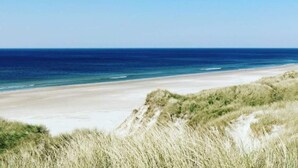 A beach with clear skies and a sandy shore. - 6 Person Holiday Home in Saltum (Saltum)