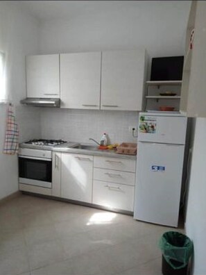 Fridge, oven, stovetop, cookware/dishes/utensils