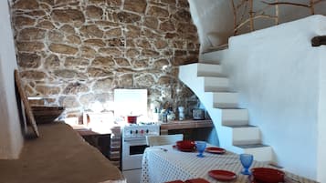 Fridge, oven, coffee/tea maker, toaster