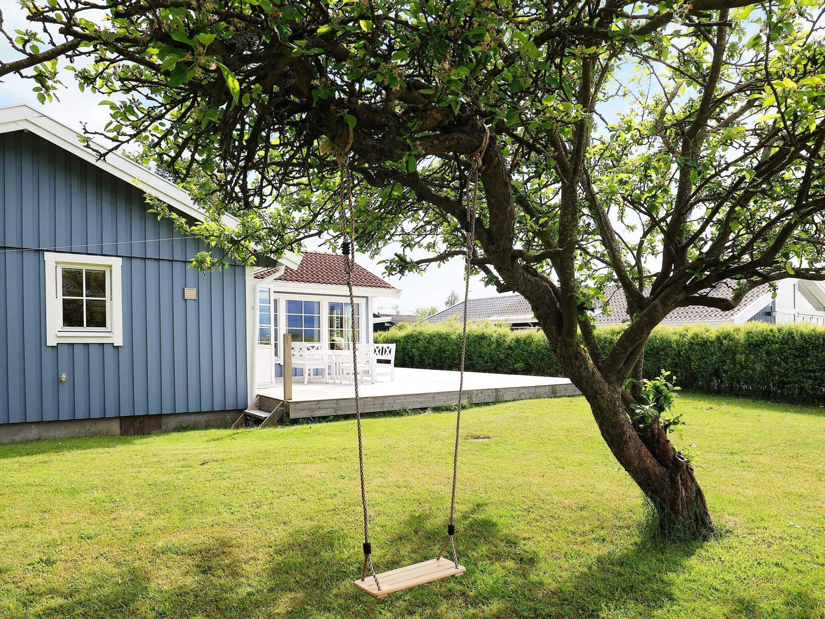 A house with a porch, a swing, and a tree.