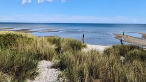 A beach with sand dunes, a clear sky, and a calm sea. - 8 Person Holiday Home in Hals (Hals)