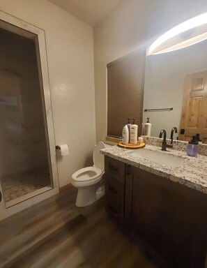 Douche, séchoir à cheveux, serviettes fournies, papier de toilette