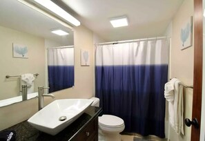 Secadora de cabello, toallas, jabón, shampoo 